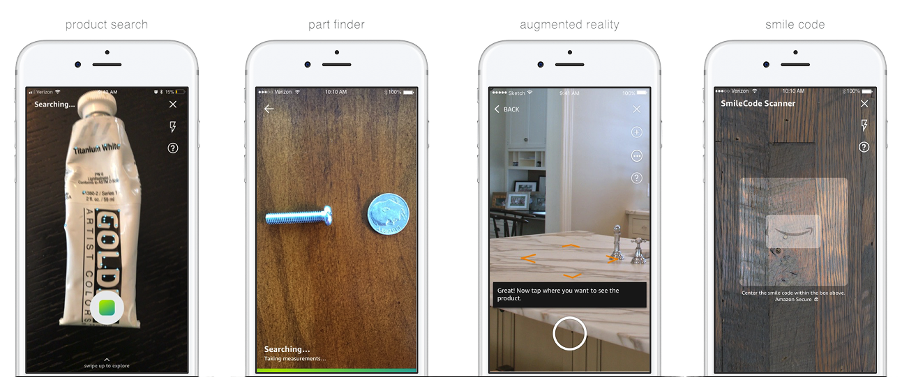 Amazon Shopping camera features before Fireflies, showing inconsistent visual languages across camera experiences.